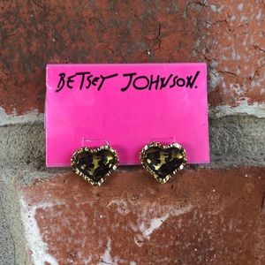 Betsey Johnson Leopard Heart Earrings